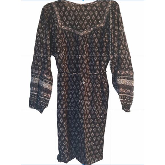 NWT Old Navy Black Patterned Dress Long Sleeves V Neck Elastic at Waist Sz Med - Picture 2 of 7